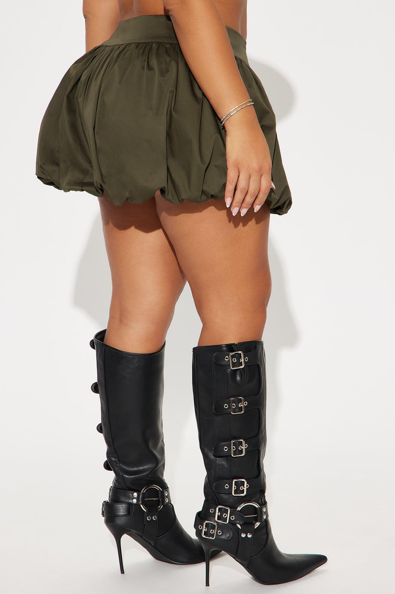 Feeling Cute Twill Bubble Mini Skirt - Olive Product Image