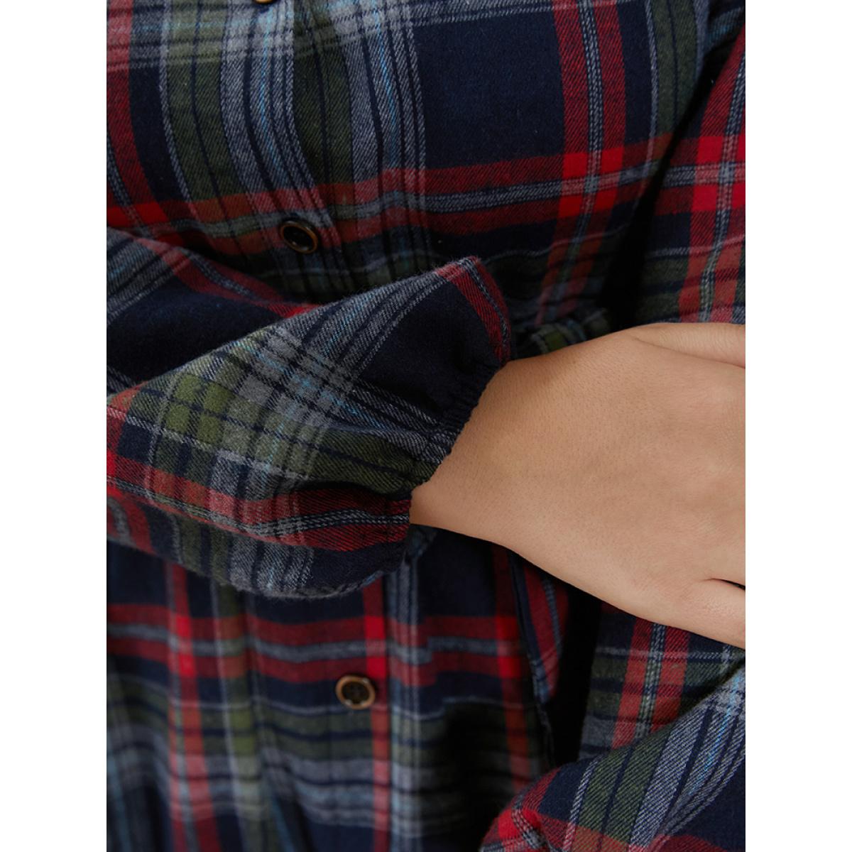 Plus Size Plaid Button Detail Pocket Belted Arc Hem Dress Multicolor Women Leisure Pocket Shirt collar Long Sleeve Curvy Midi Dress BloomChic 26/4X Product Image