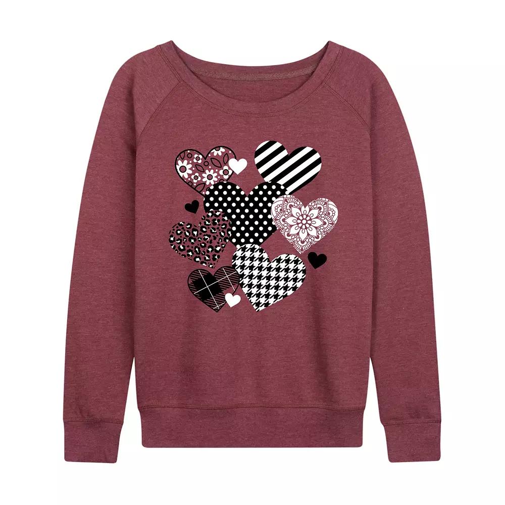 Women's Patterned Hearts French Terry Long Sleeve Tee,  Product Image