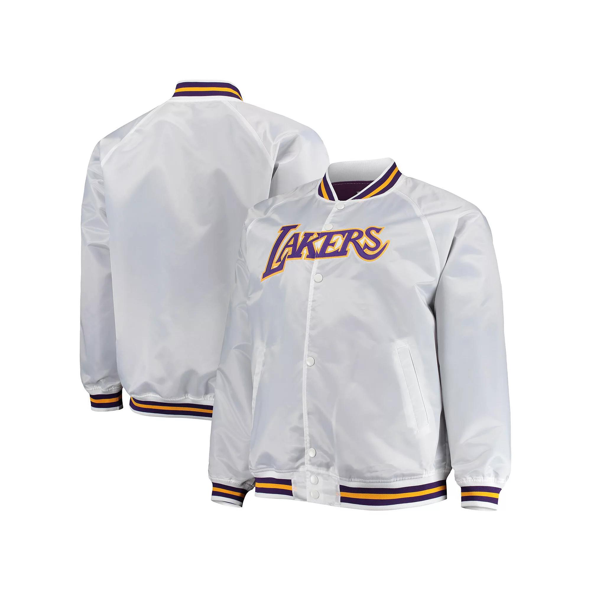 Men's Mitchell & Ness White Los Angeles Lakers Big & Tall Hardwood Classics Raglan Satin Full-Snap Jacket,  Product Image