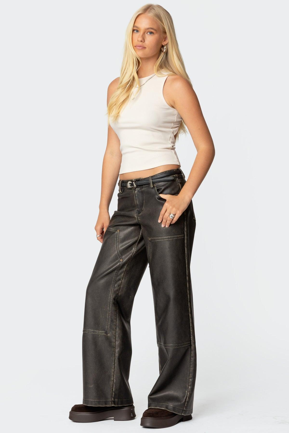 Vintage Washed Faux Leather Pants Product Image