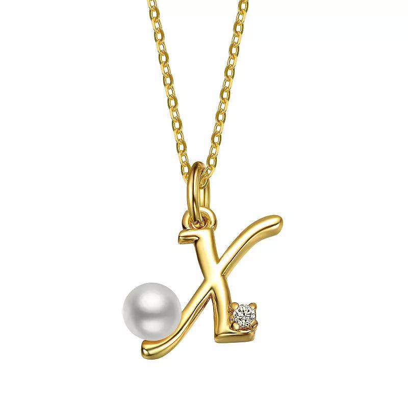 14k Gold Plated Simulated Pearl Initial Pendant Necklace, Womens Product Image