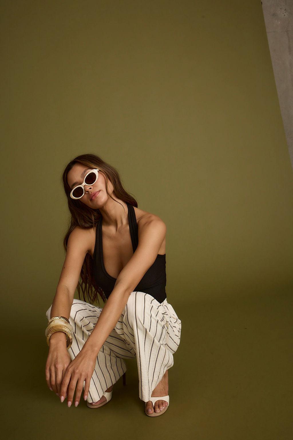 Emily Black Ribbed Halter Top Product Image