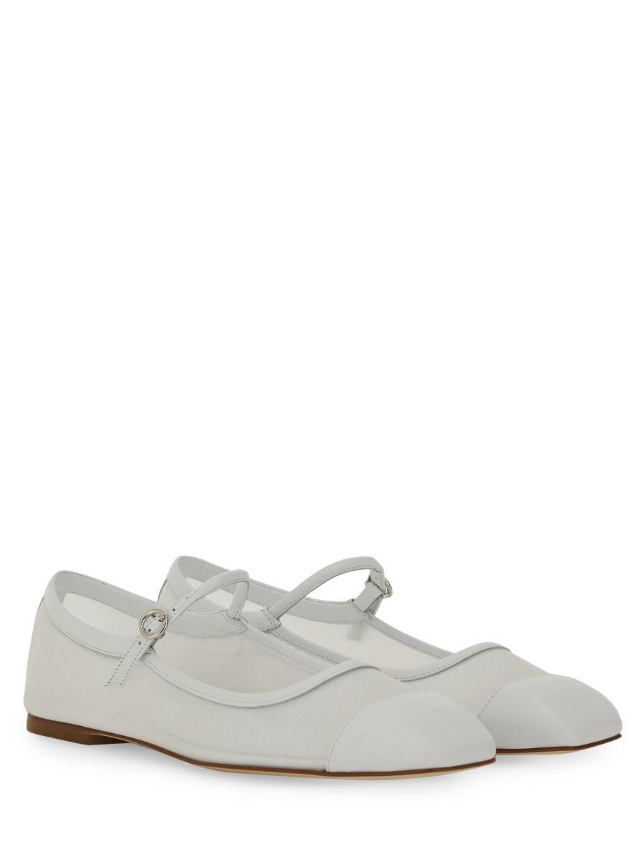 AEYDE Round Toe Ballerina Shoes With Contrast Piping In White Product Image