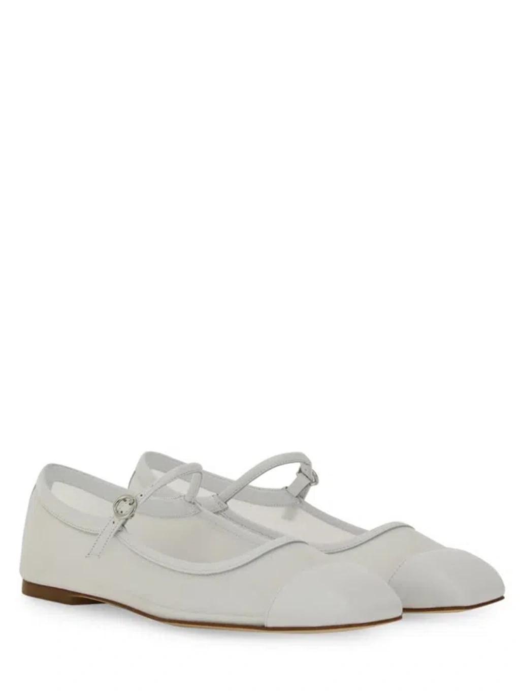 AEYDE Round Toe Ballerina Shoes With Contrast Piping In White Product Image