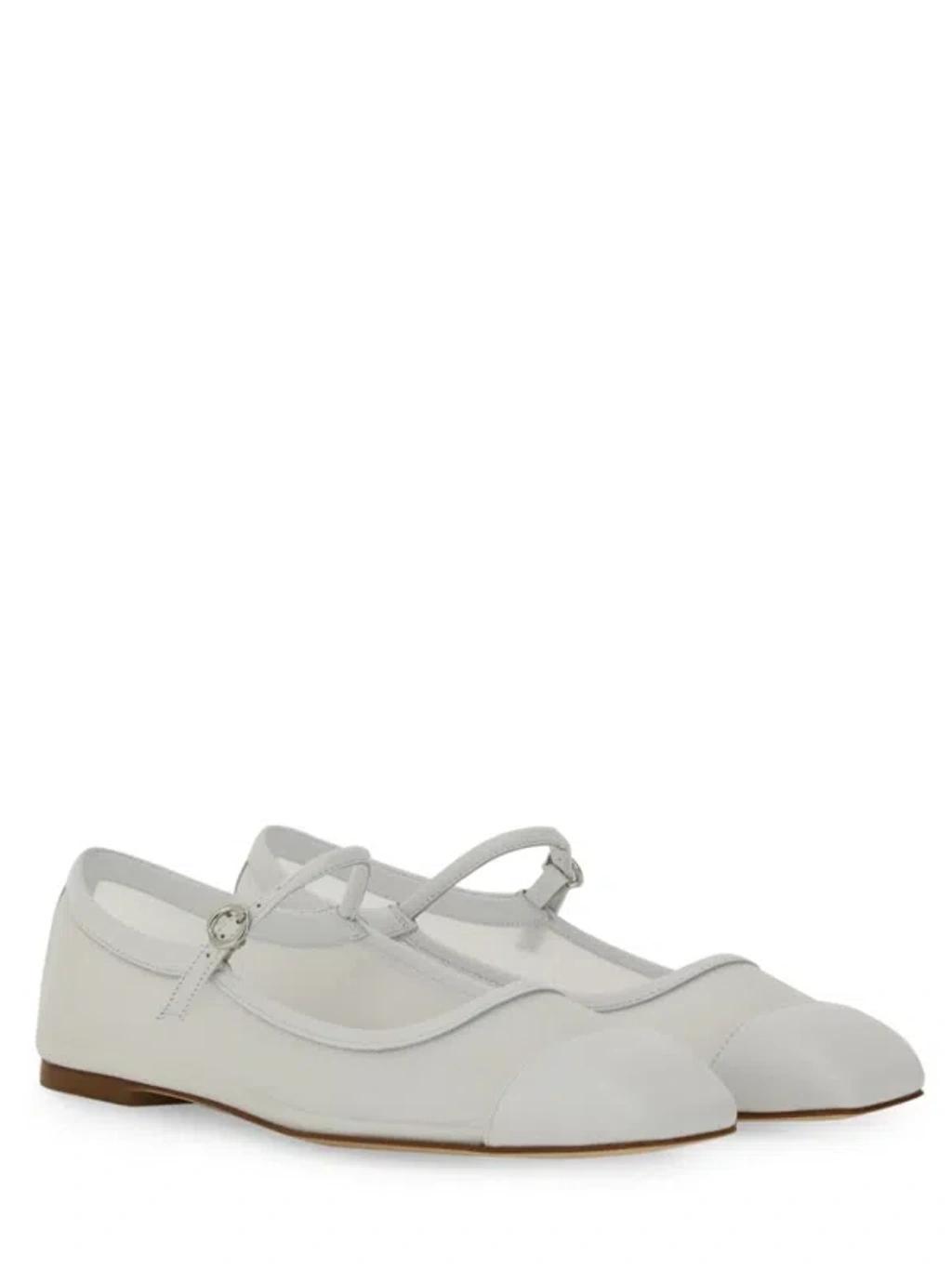 AEYDE Round Toe Ballerina Shoes With Contrast Piping In White Product Image