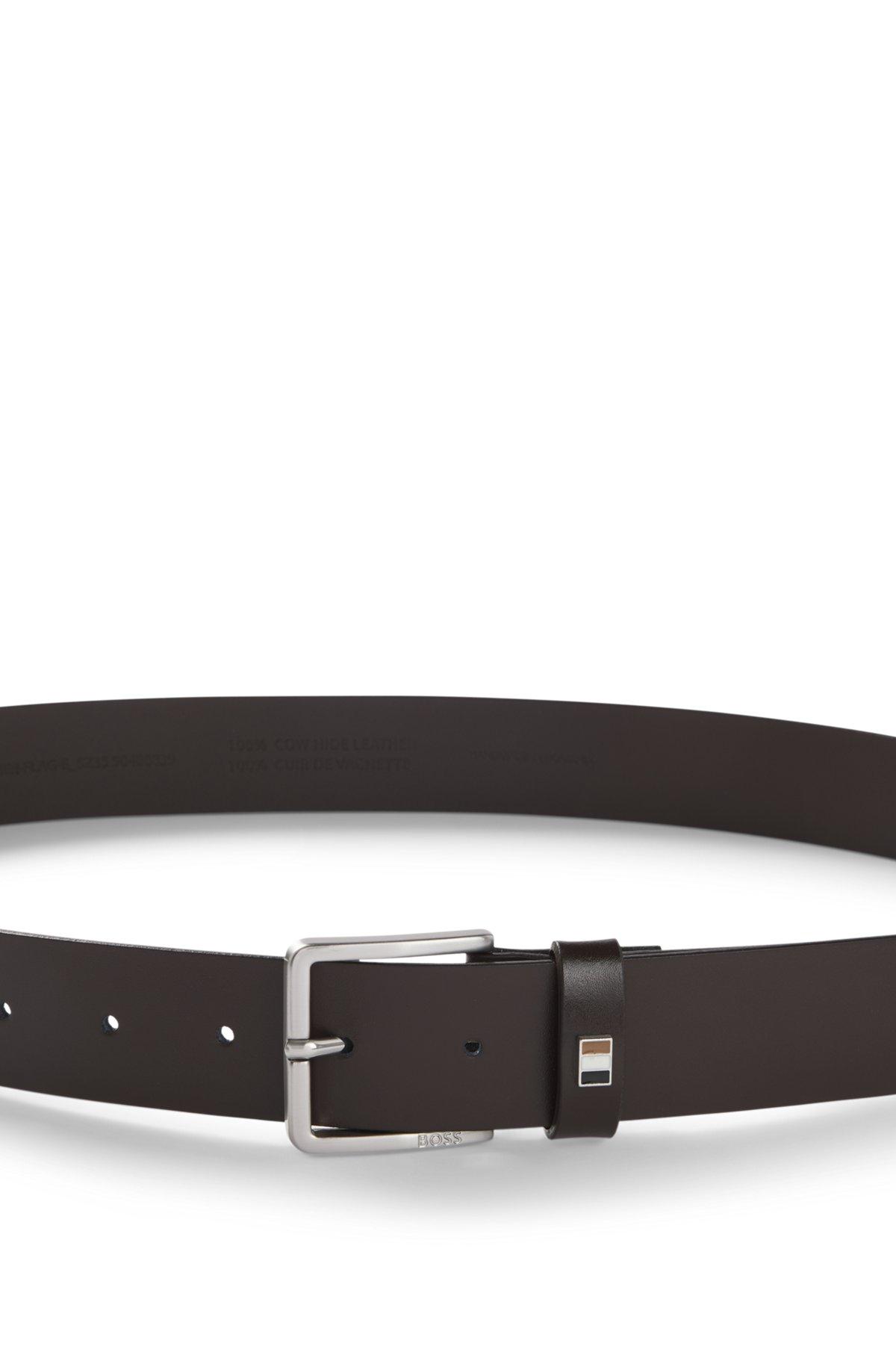 Italian-leather belt with signature-stripe keeper trim Product Image