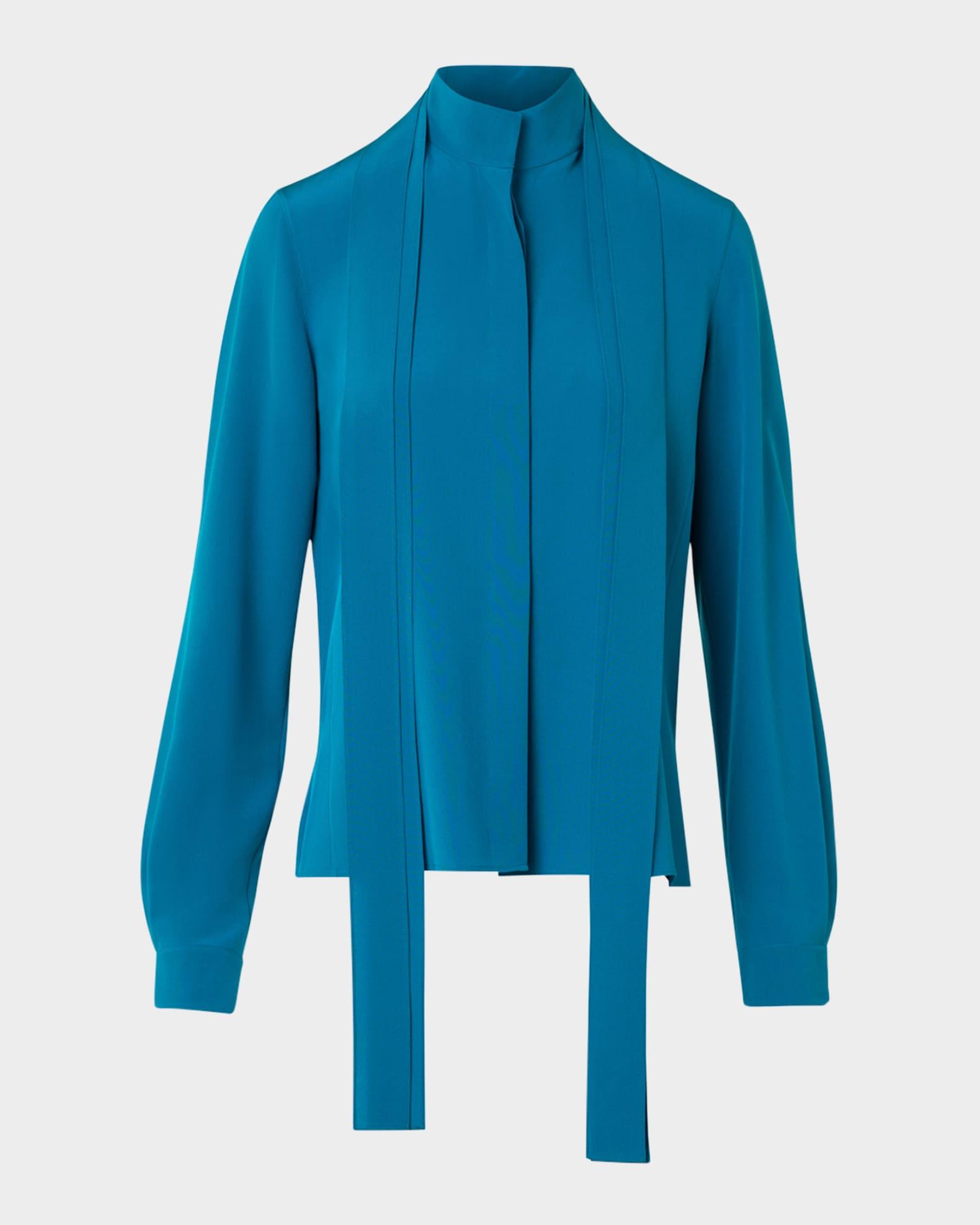 Long-Sleeve Crepe Blouse with Detachable Scarf Product Image