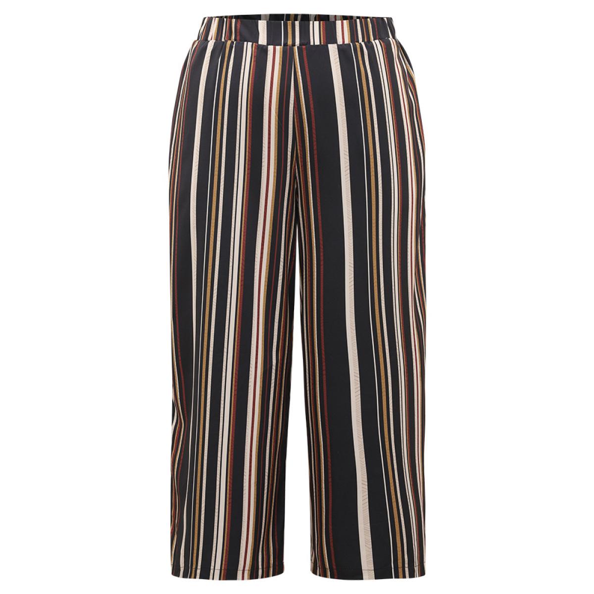 Plus Size Colour Striped Contrast Elastic Waist Wide Leg Pants Women Multicolor Casual Wide Leg High Rise Dailywear Pants BloomChic 10/M Product Image