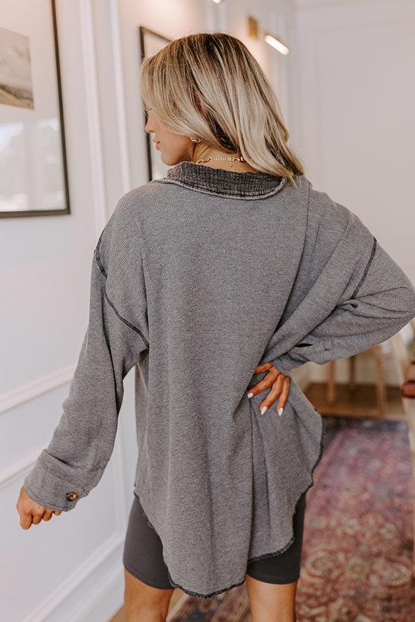 Campfire Stories Waffle Knit Button Up in Grey Product Image