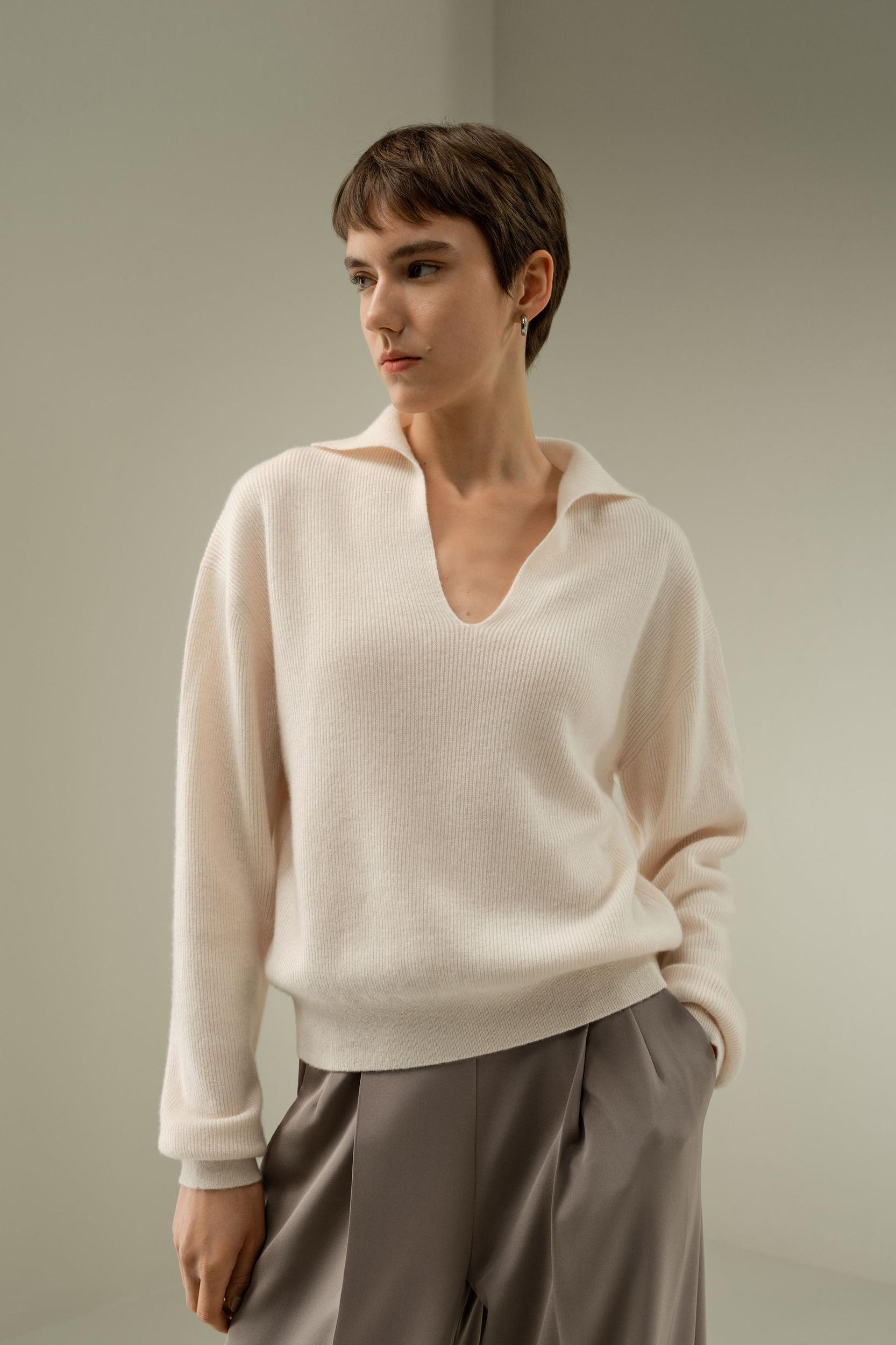 Ribbed Cashmere Polo Sweater Product Image