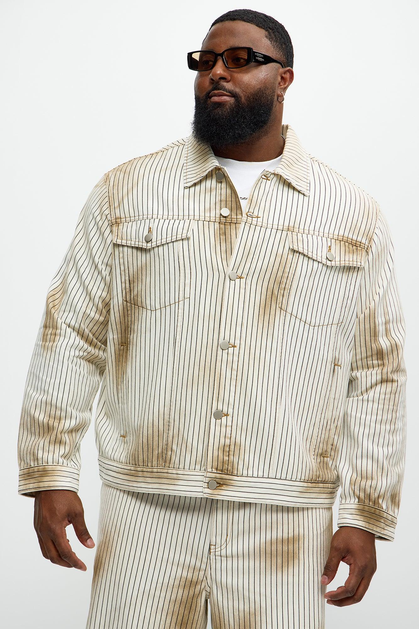Byron Striped Vintage Trucker Jacket - Cream/combo Product Image