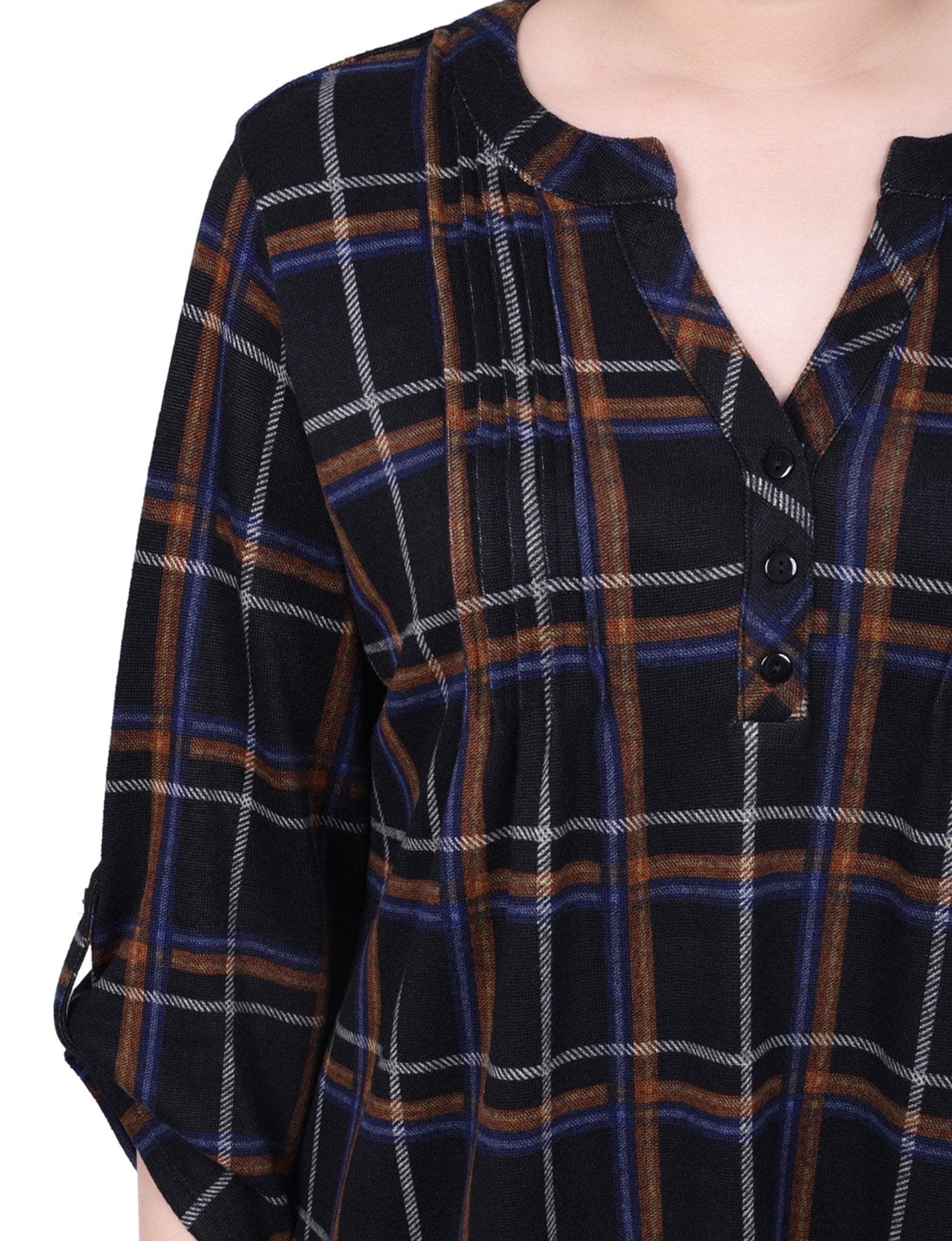 Black Ivory Plaid 3/4 Length Pearl Detail Dress Product Image