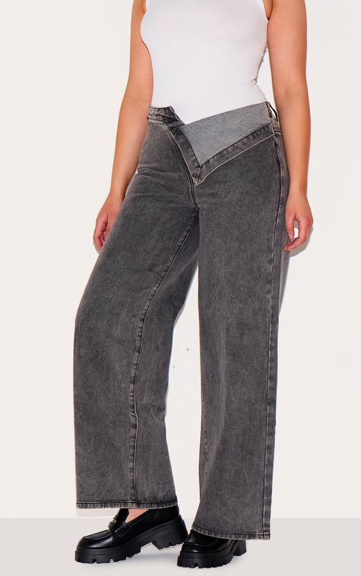 Shape Light Grey Foldover Waist Wide Leg Jeans Product Image