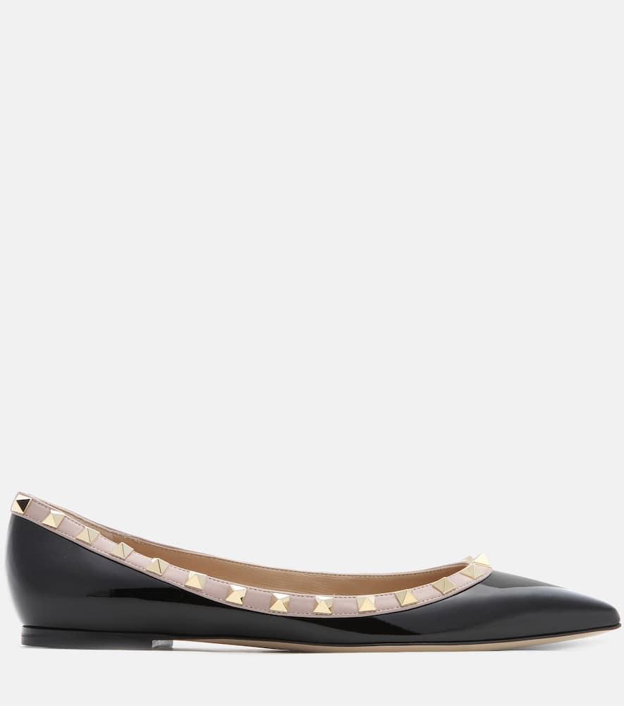VALENTINO GARAVANI Pointed Toe Studded Trim Flat Sole Ballerina In Black Product Image