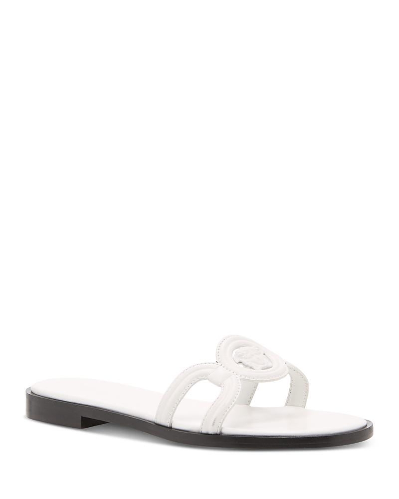 VERSACE Medusa Leather Flat Slide Sandals In White Product Image