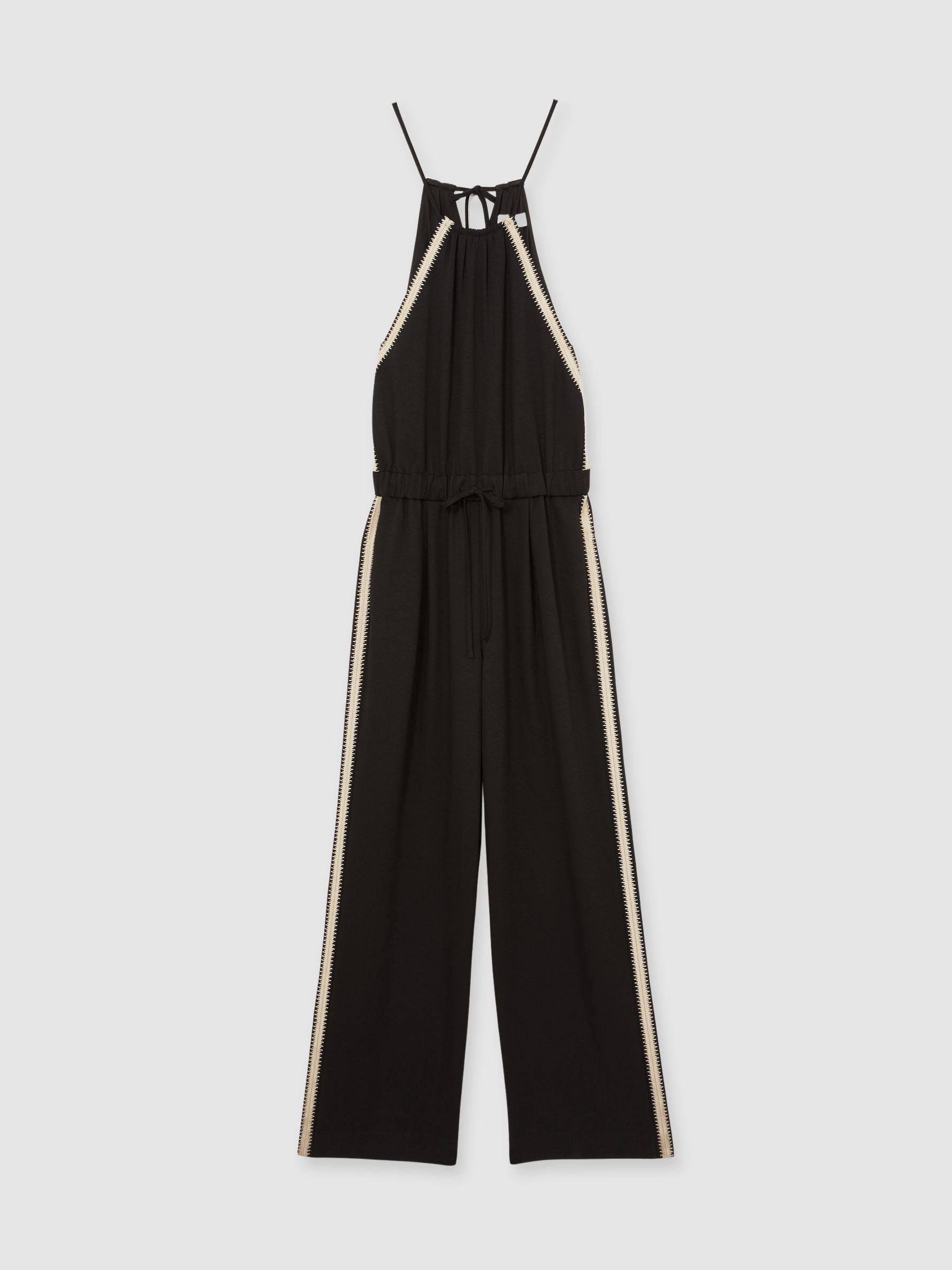 Halterneck Craft Stitch Jumpsuit in Black Product Image