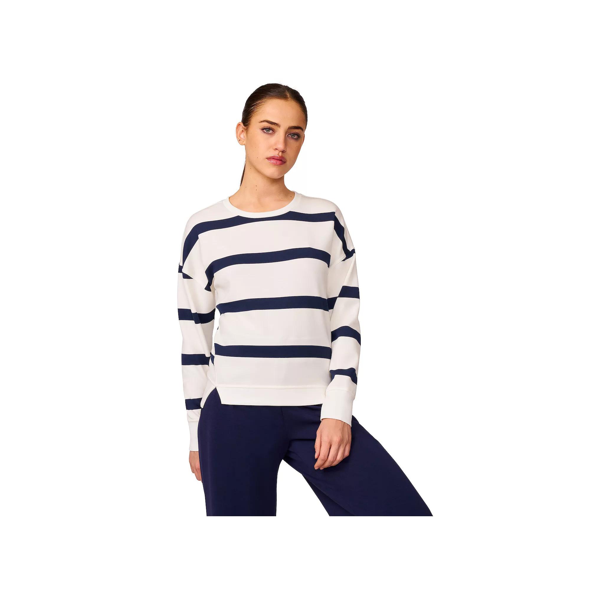Women's Cable & Gauge Split Hem Sweater, Size: XS, White Navy Stripe Product Image