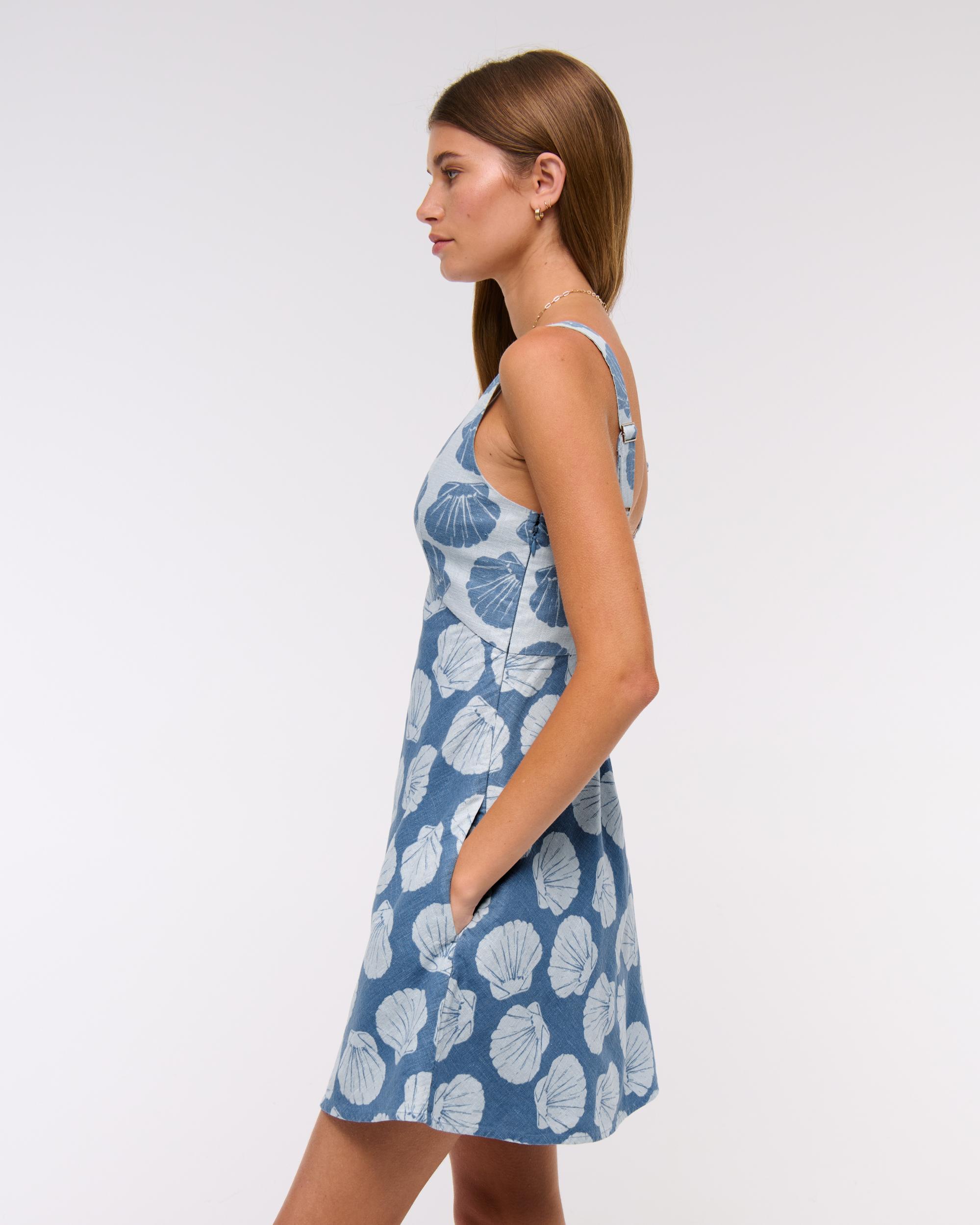 V-Neck Linen-Blend Mini Dress Product Image