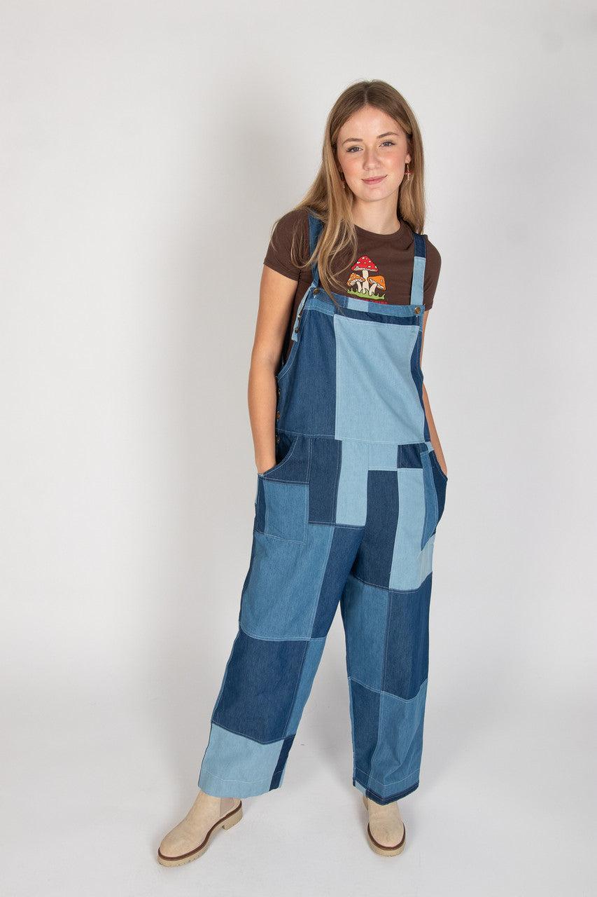 Lightweight Denim Patchwork Overalls Product Image