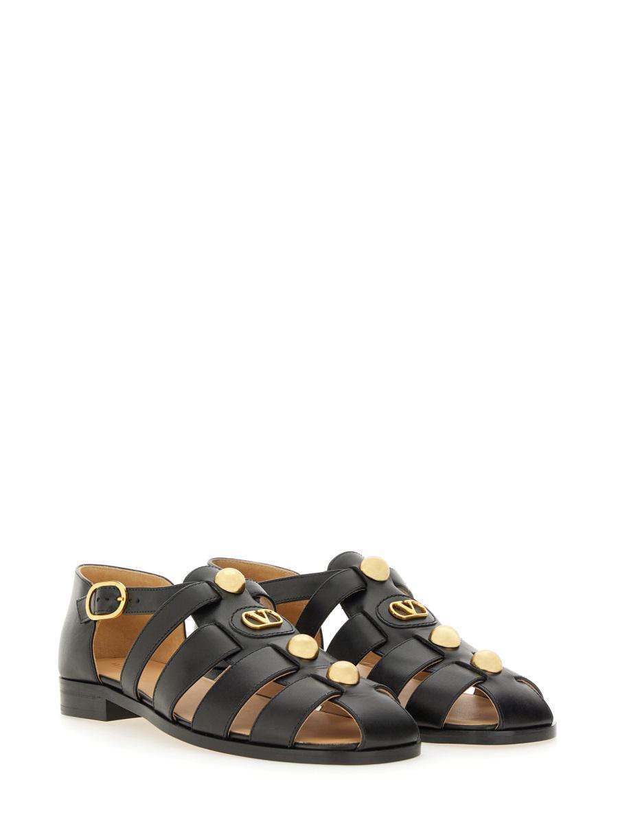 VALENTINO GARAVANI Vlogo Signature Faux-pearl Flat Sandals In Black Product Image