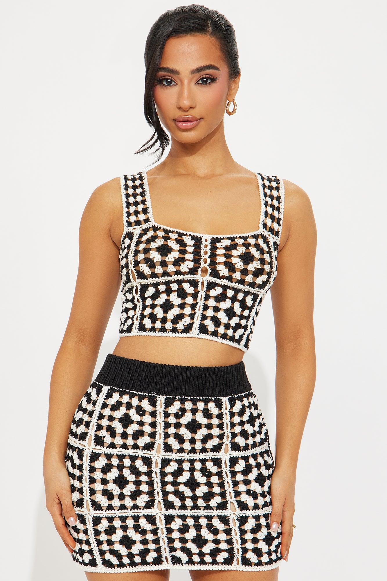 Rhea Crochet Skirt Set - Black/White Product Image