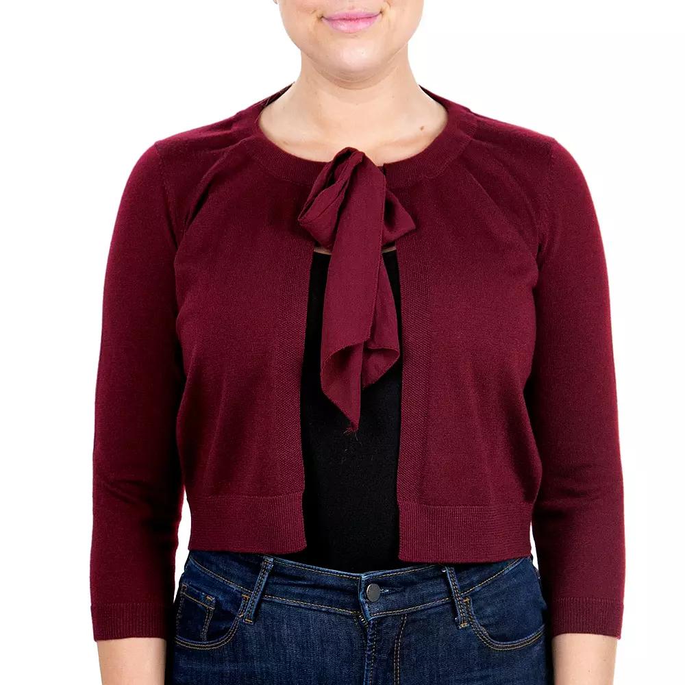Women's Nina Leonard Chiffon Pull Through Knot Neck Bolero, Size: XL, Deep Red Product Image