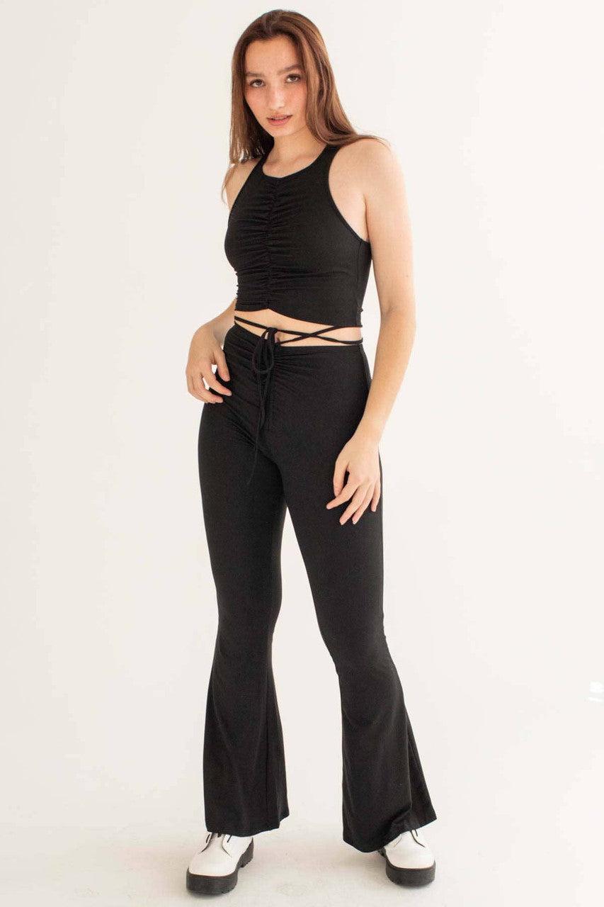 Black Center Ruched Crop Tank Product Image