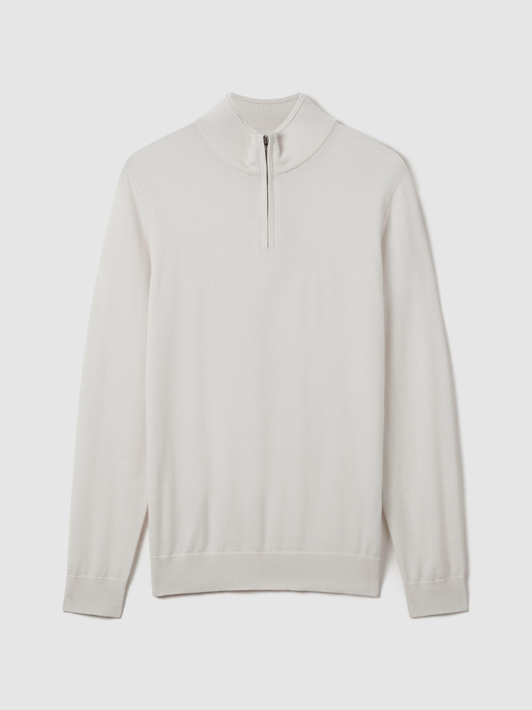 Merino Wool Half-Zip Funnel Neck Jumper in Snow Product Image