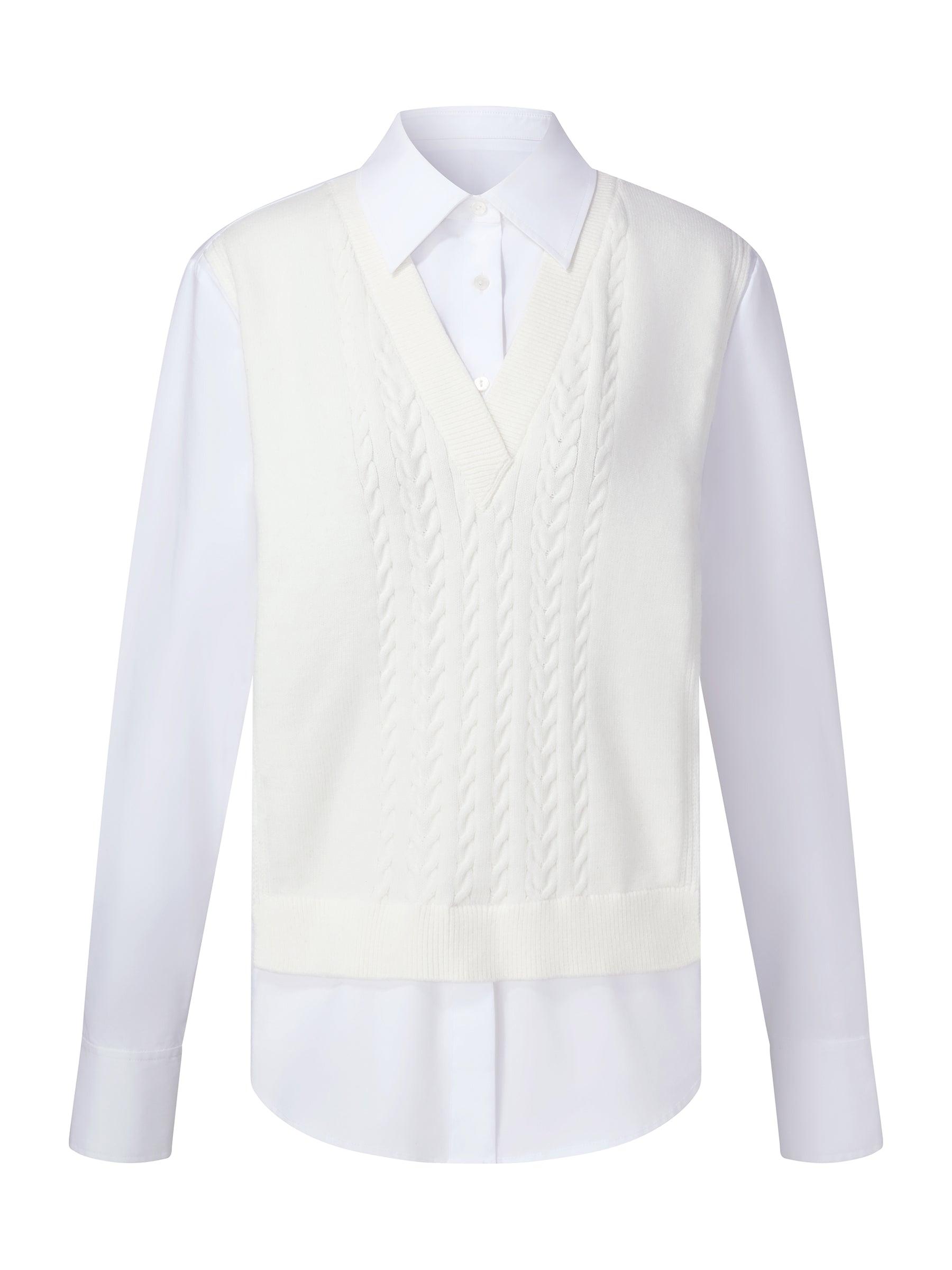 Lyocell Blend Faux Two-Piece Women Patchwork Shirt Product Image