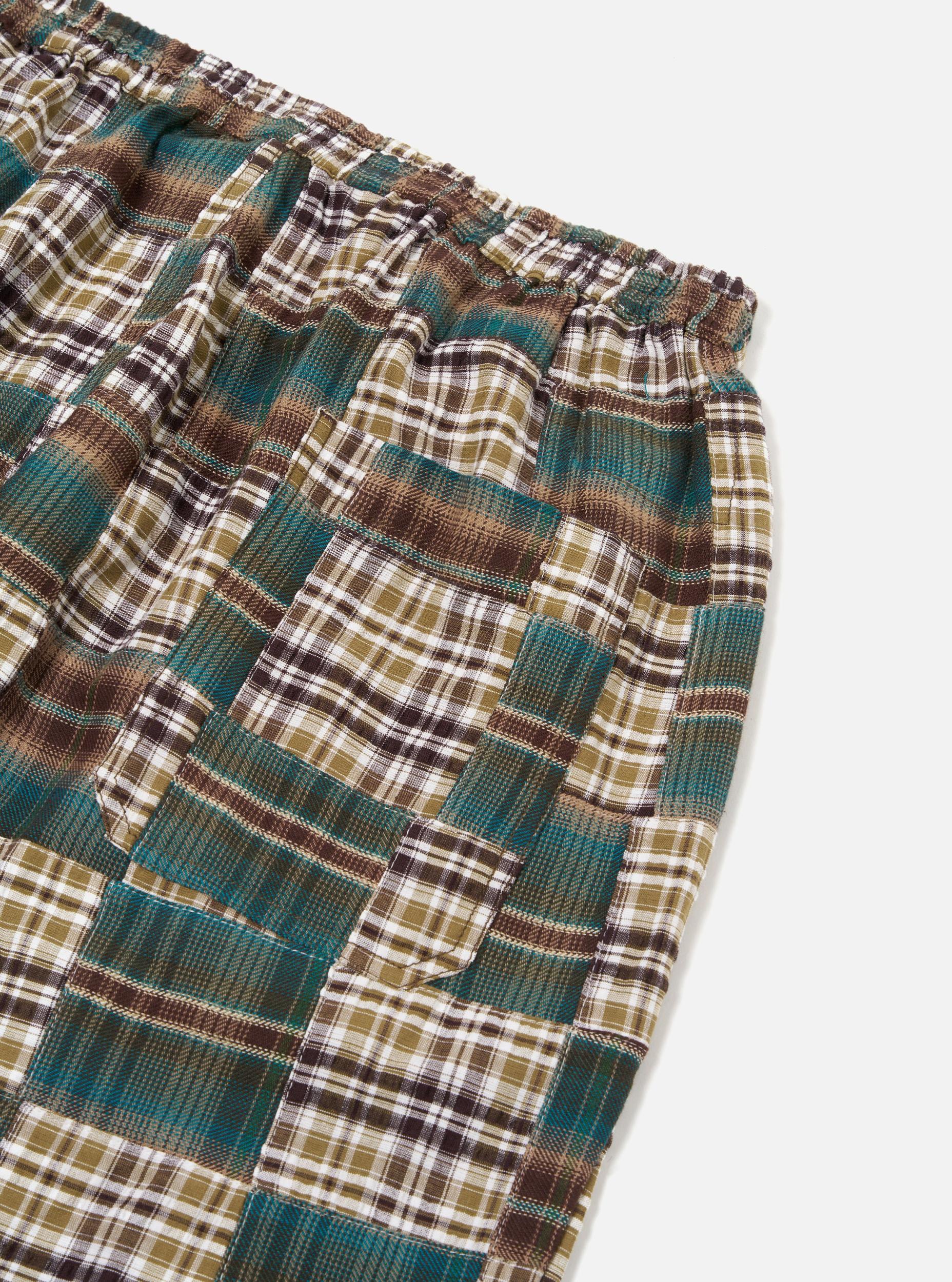 Universal Works Long Pyjama Set in Green/Brown Patchwork Madras Product Image