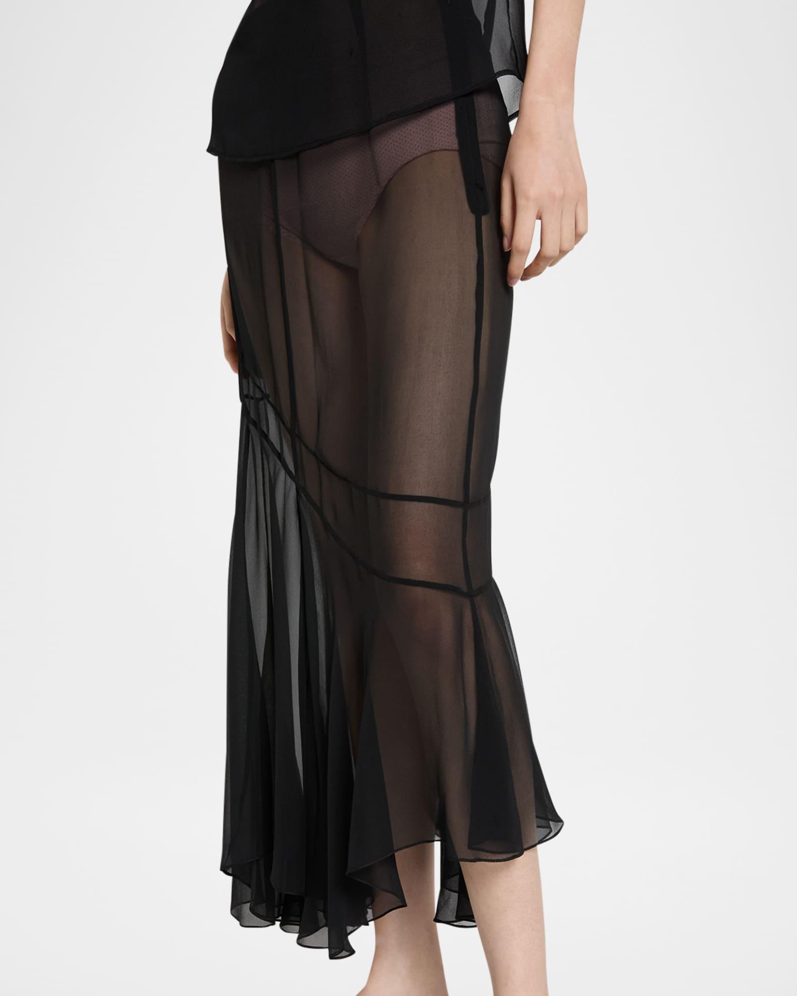 Asymmetric Flare Sheer Silk Midi Skirt Product Image
