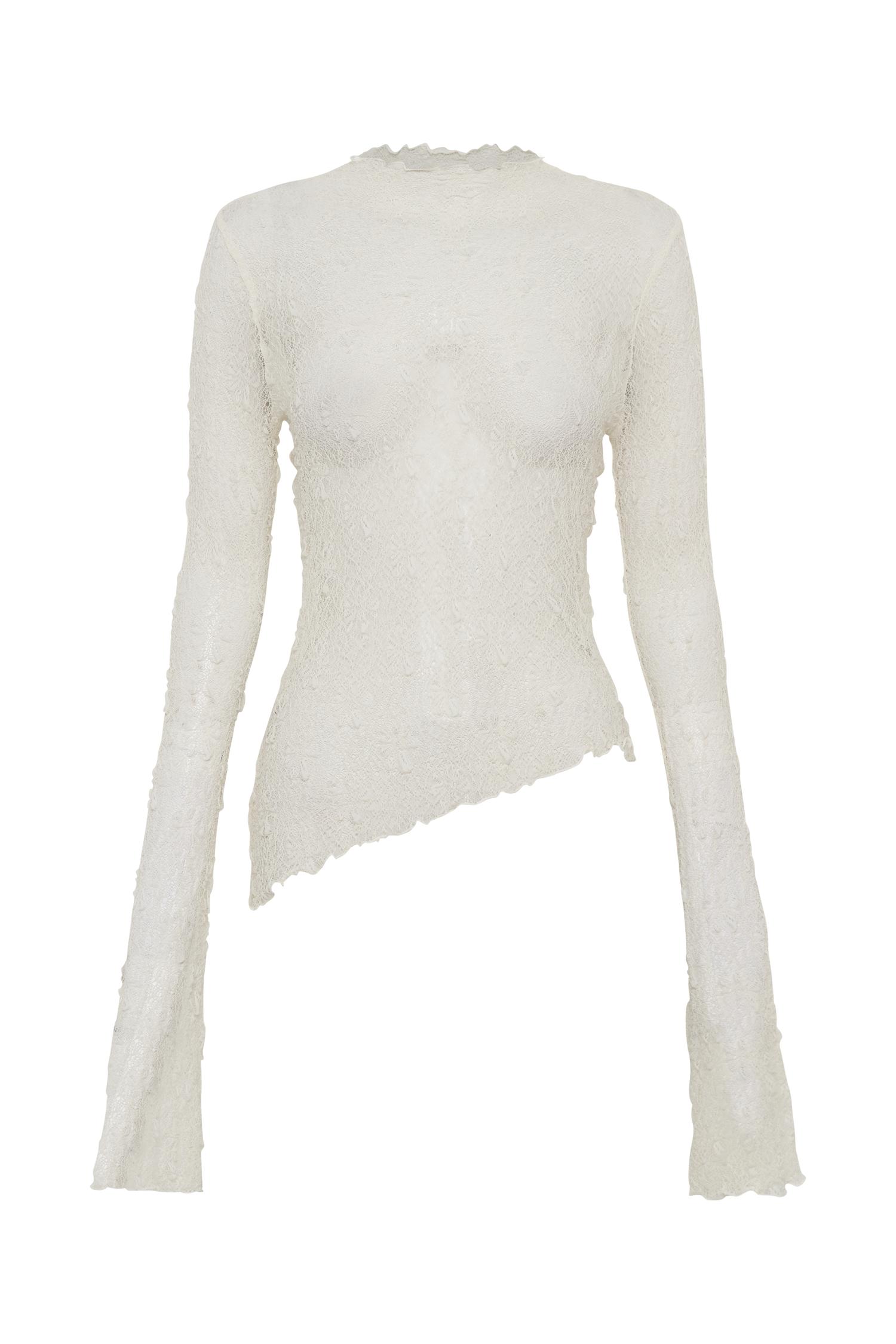 Riley Sheer Lace Long Sleeve Top - Ivory Product Image