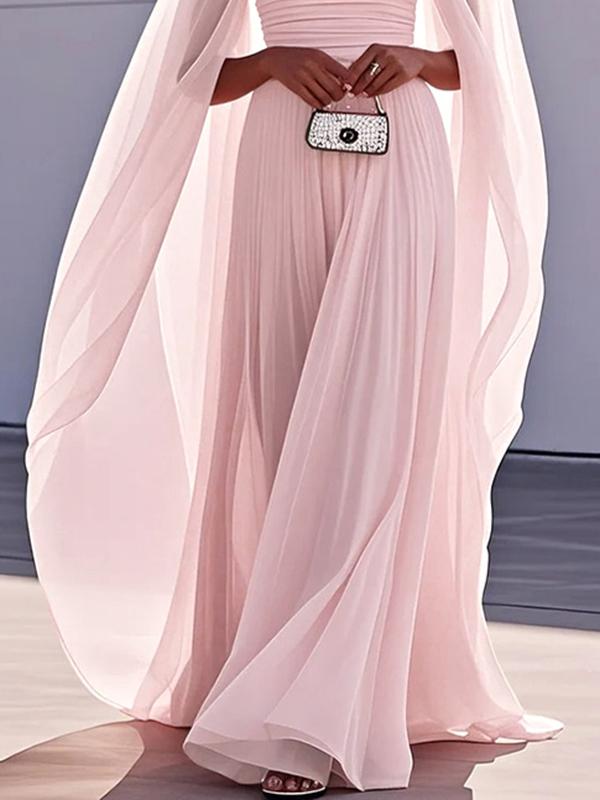 Cape Gauze Pleated Split-Joint Square-Neck Evening Dresses Maxi Dresses Product Image