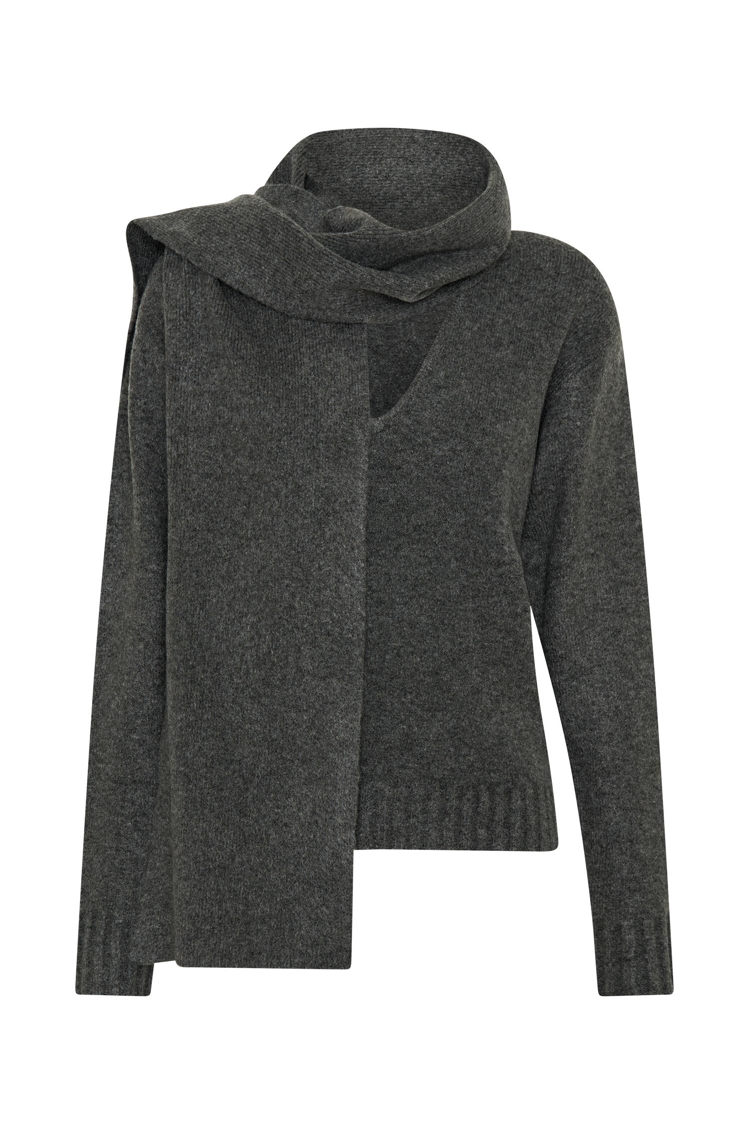 Ella V Neck Knit Jumper With Scarf - Charcoal Marle Product Image