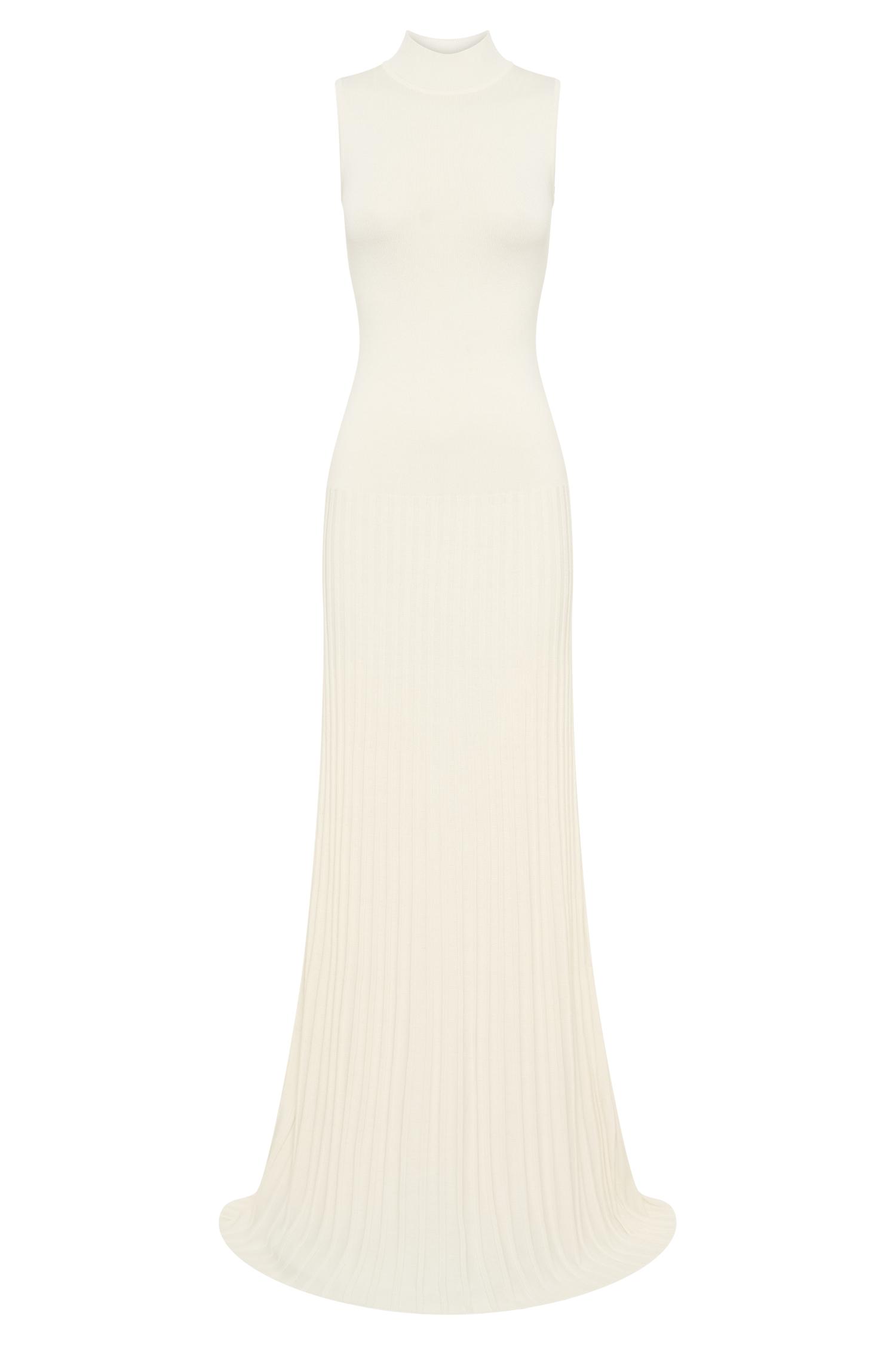 Mavis High Neck Pleated Maxi Dress - Ivory Product Image