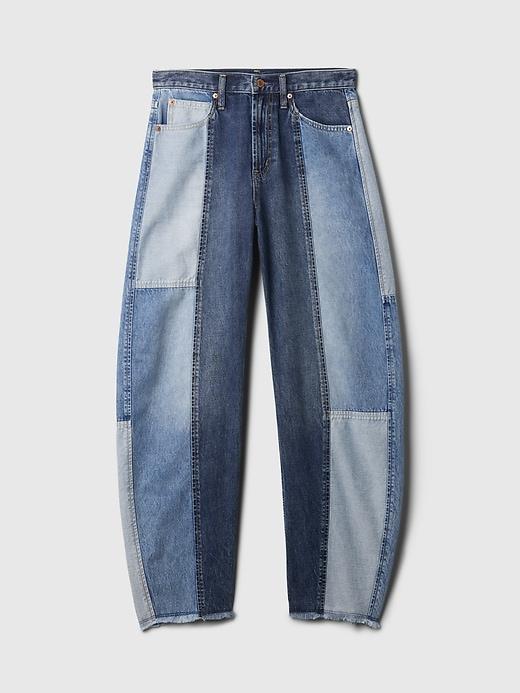 High Rise Patchwork Barrel Jeans Product Image