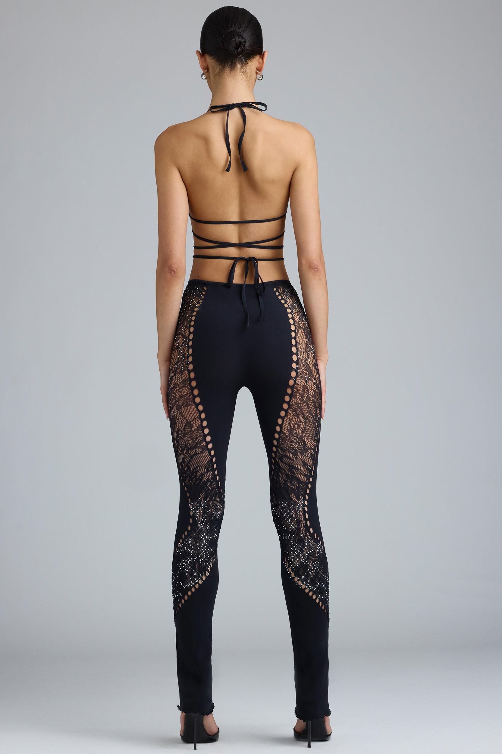 Petite Embellished Mid-Rise Flared Trousers in Black Product Image