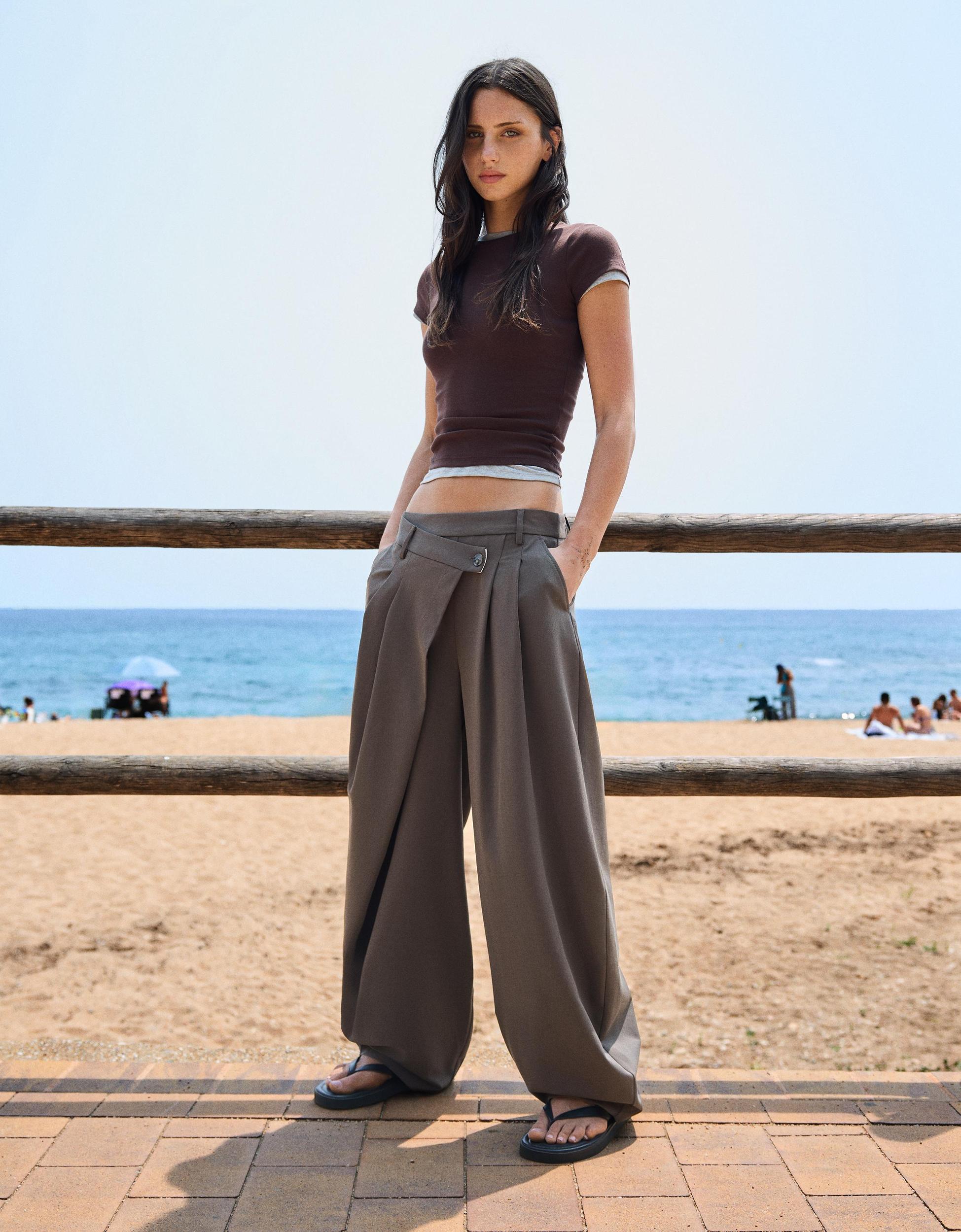 Tailored pants with crossover waistband Product Image