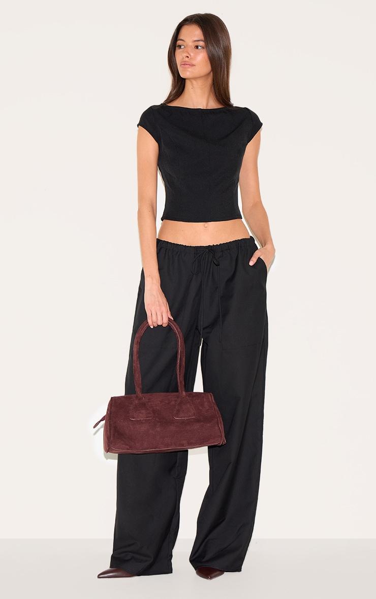 Black Woven Boatneck Top Product Image