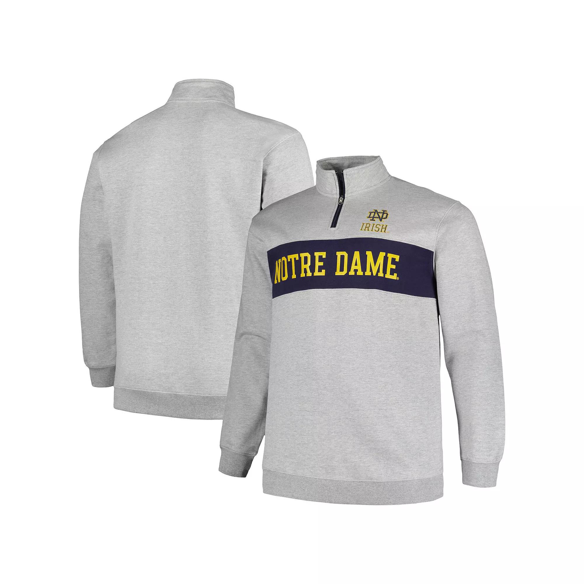 Men's Profile Heather Gray Notre Dame Fighting Irish Big & Tall Fleece Quarter-Zip Jacket, Size: 5XB, Grey Product Image