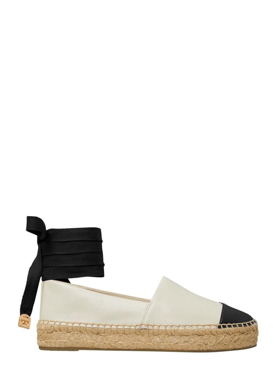 TORY BURCH White Espadrilles With Metallic Logo On The Front And Ankle Strap In Leather Woman Product Image