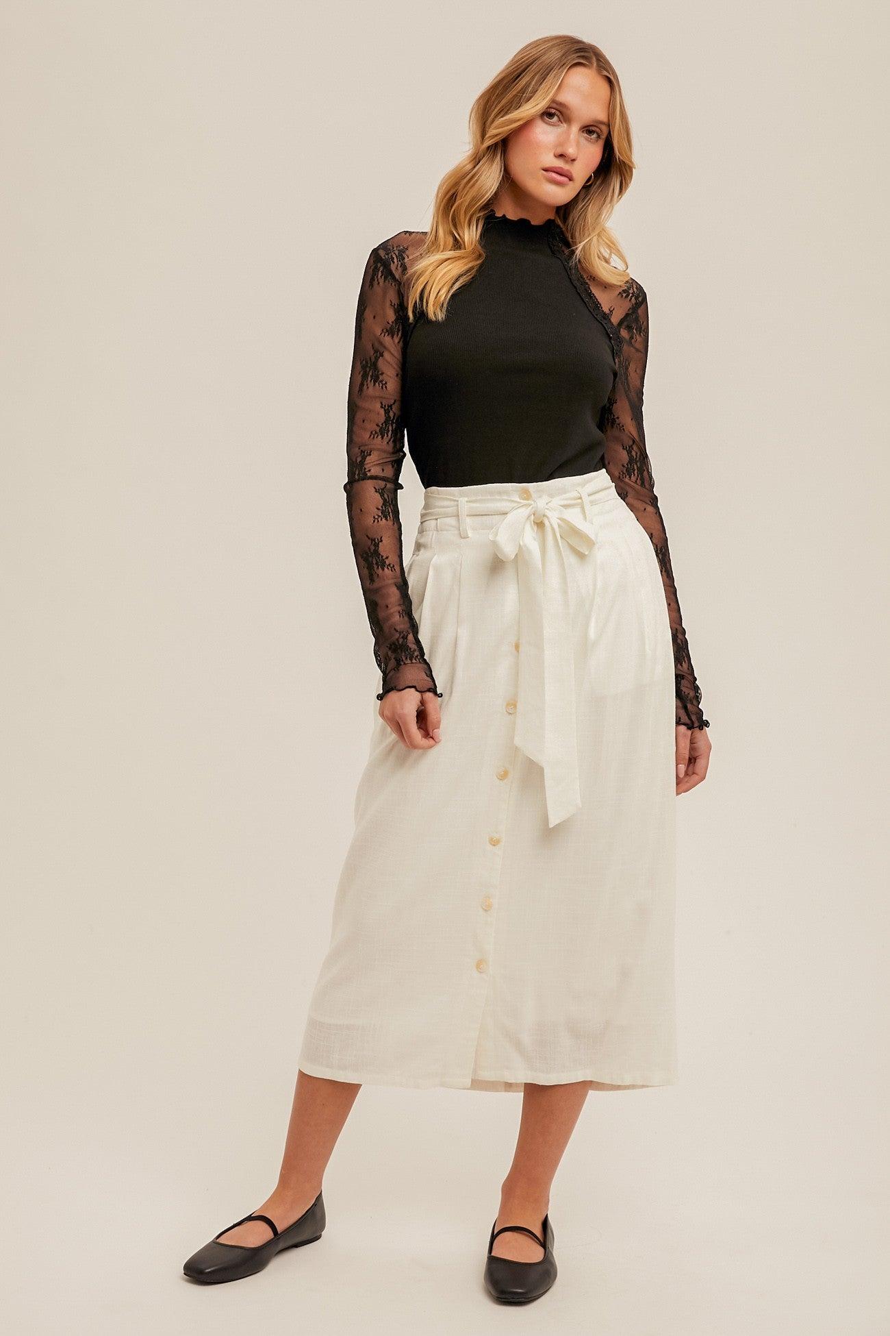Button Down Linen Skirt Product Image