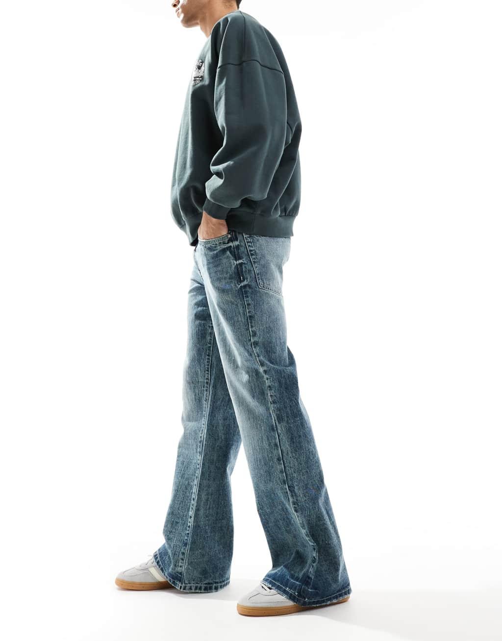 ASOS DESIGN wide flare jeans in gray blue wash Product Image