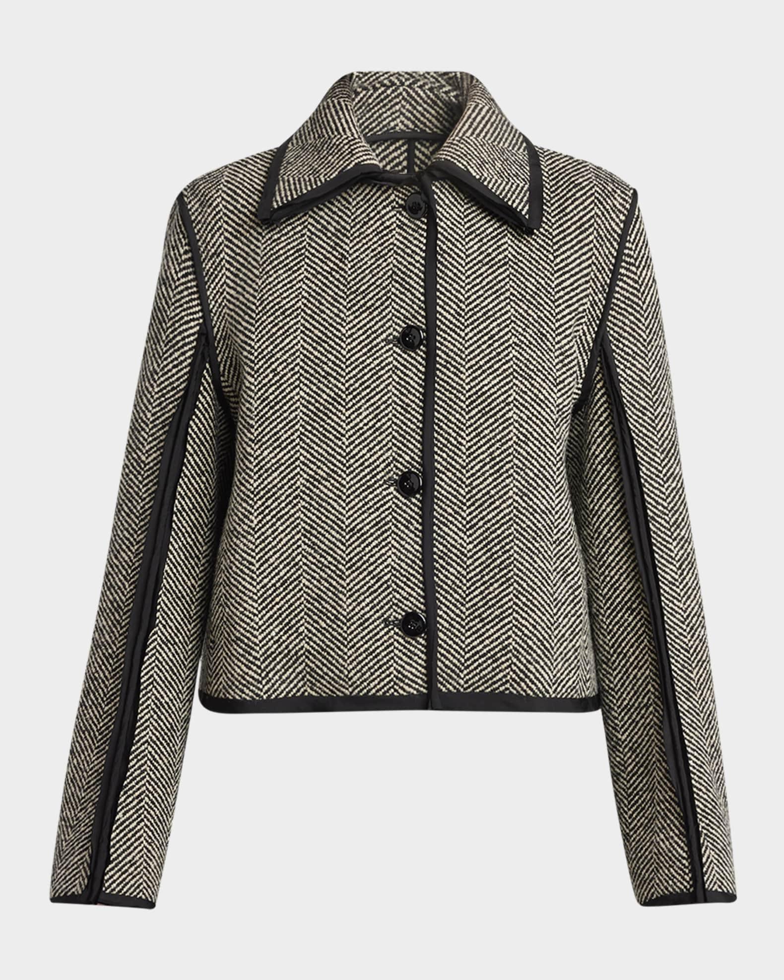 Raw-Edge Trim Herringbone Jacket Product Image