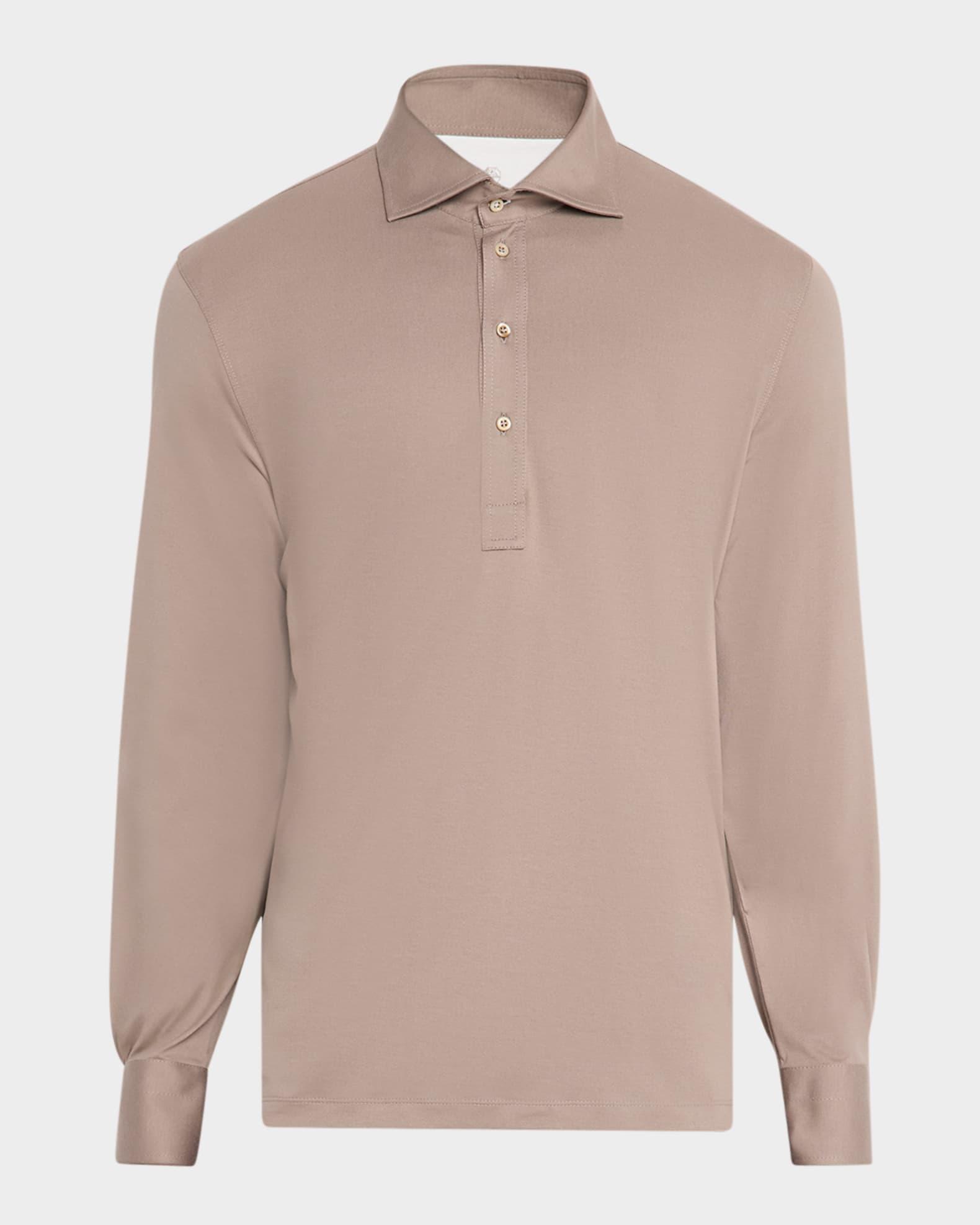 Men's Cotton Long-Sleeve Polo Shirt Product Image