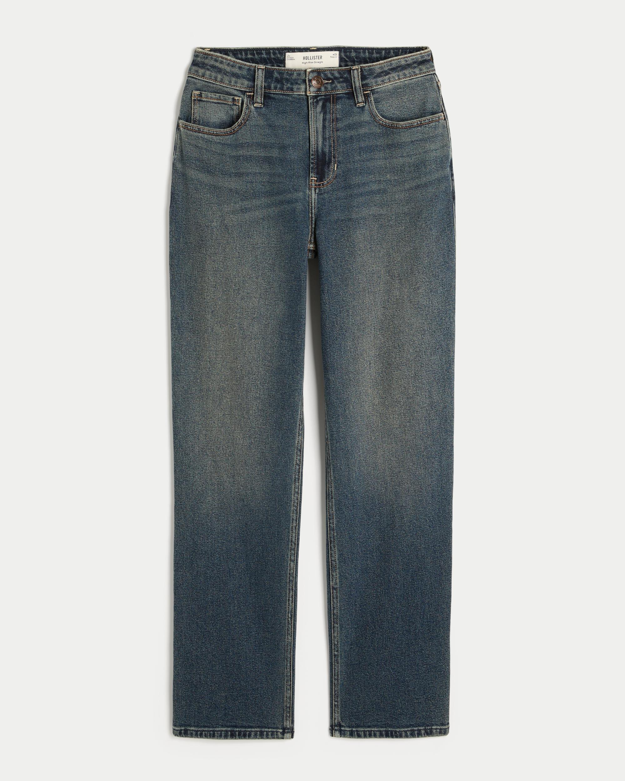 High-Rise Dark Wash Straight Jeans Product Image