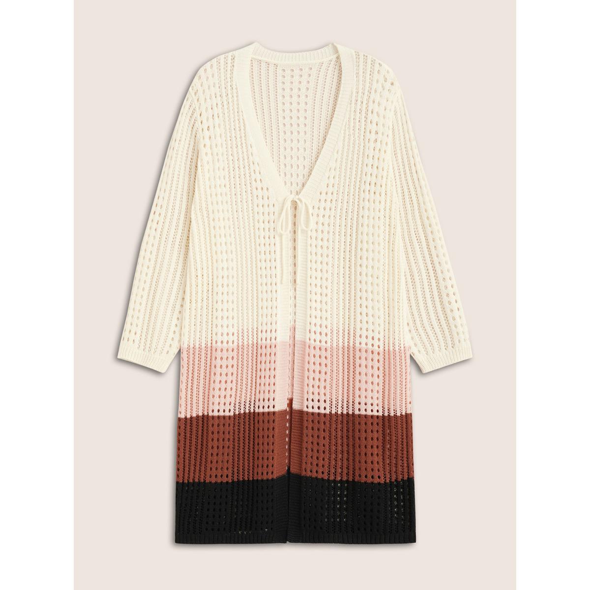 Plus Size Colorblock Contrast Tie Knot Cut Out Swim Cover Up Women's Swimwear Ivory Beach Tie knot Curve Swim Cover Ups BloomChic 12/L Product Image