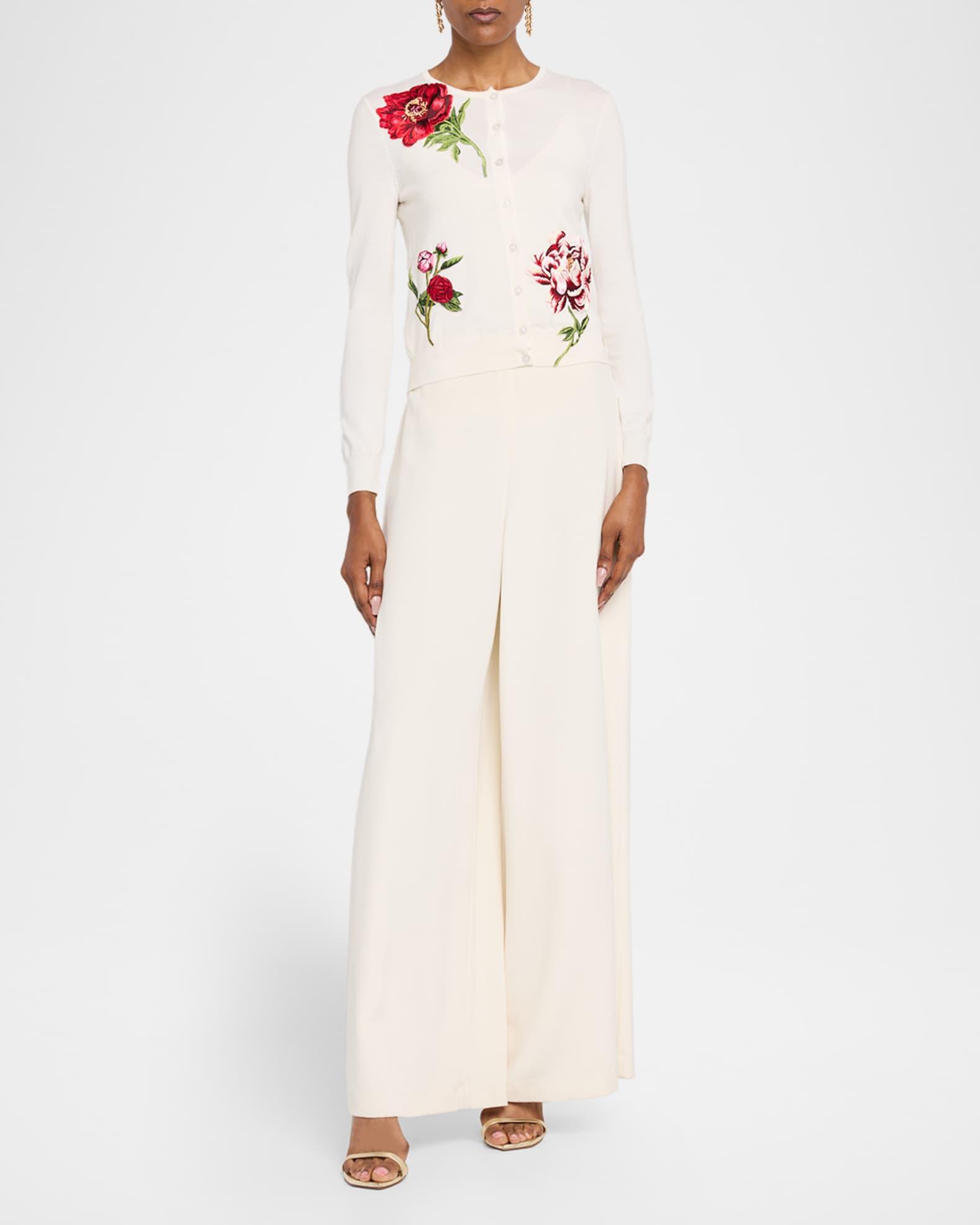 Peony Embroidered Wool Cardigan Product Image