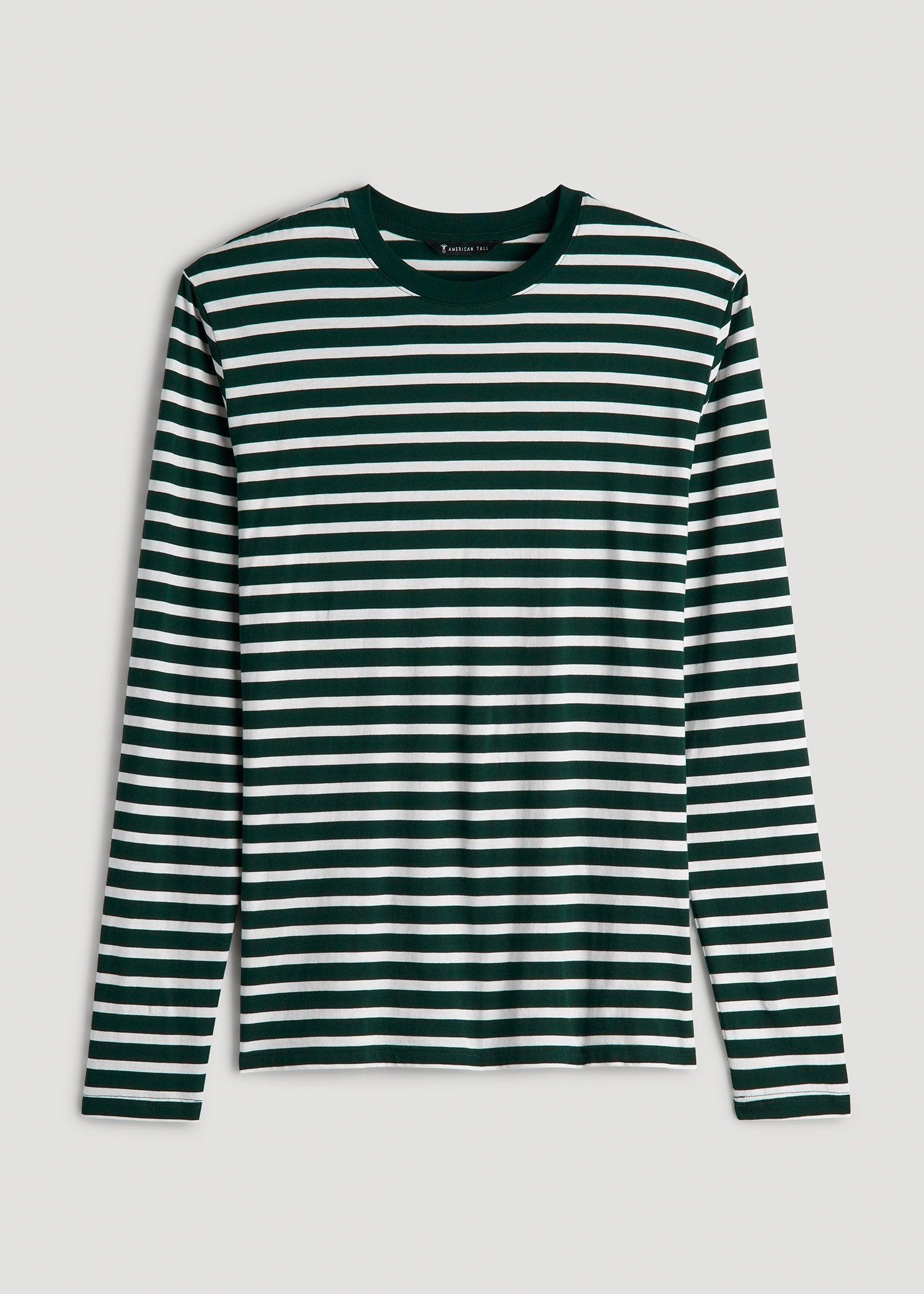 Long Sleeve Striped Tee for Tall Men in Emerald and White Stripe Male Product Image